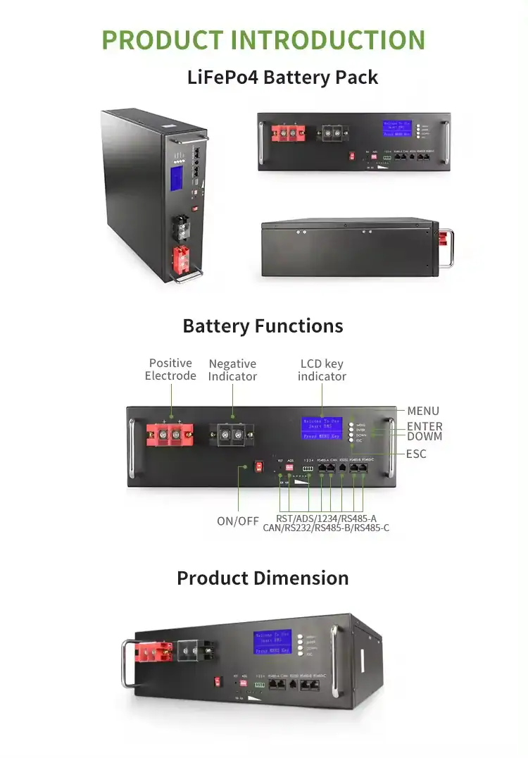 Lifepo4 Lithium ion Batteries Packs For Solar Inverter And Home Energy Storage System 3U 5000W 48V 100Ah 3